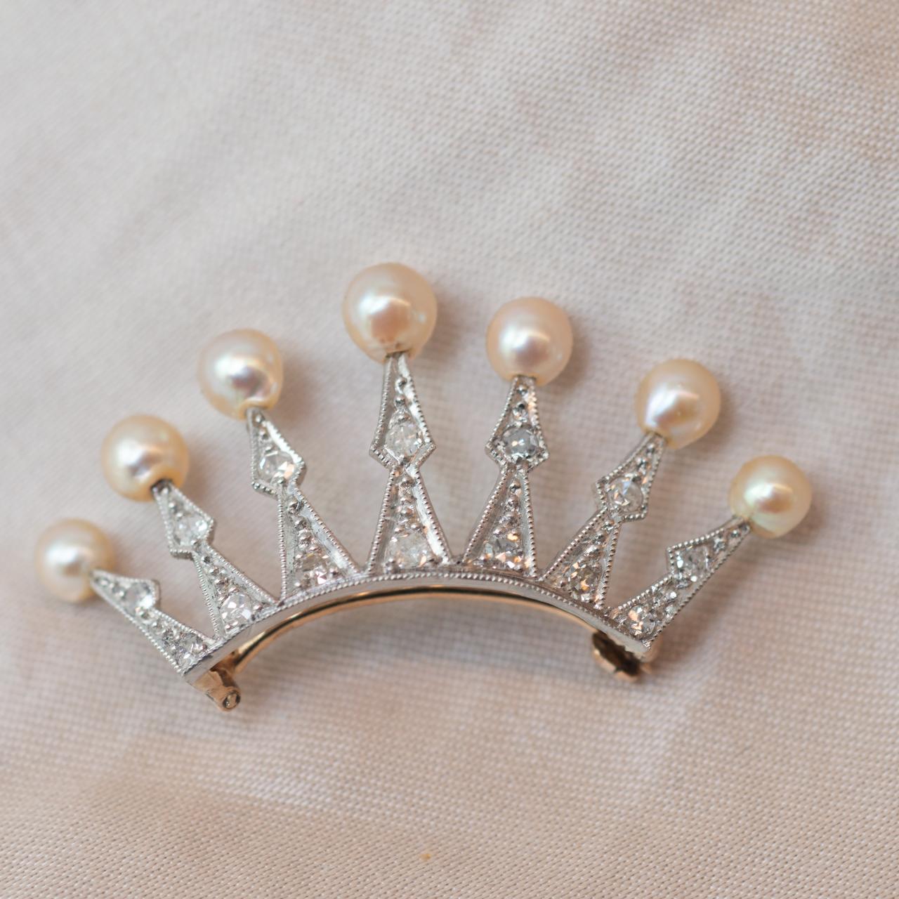 Platinum and diamond antique art deco tiara brooch