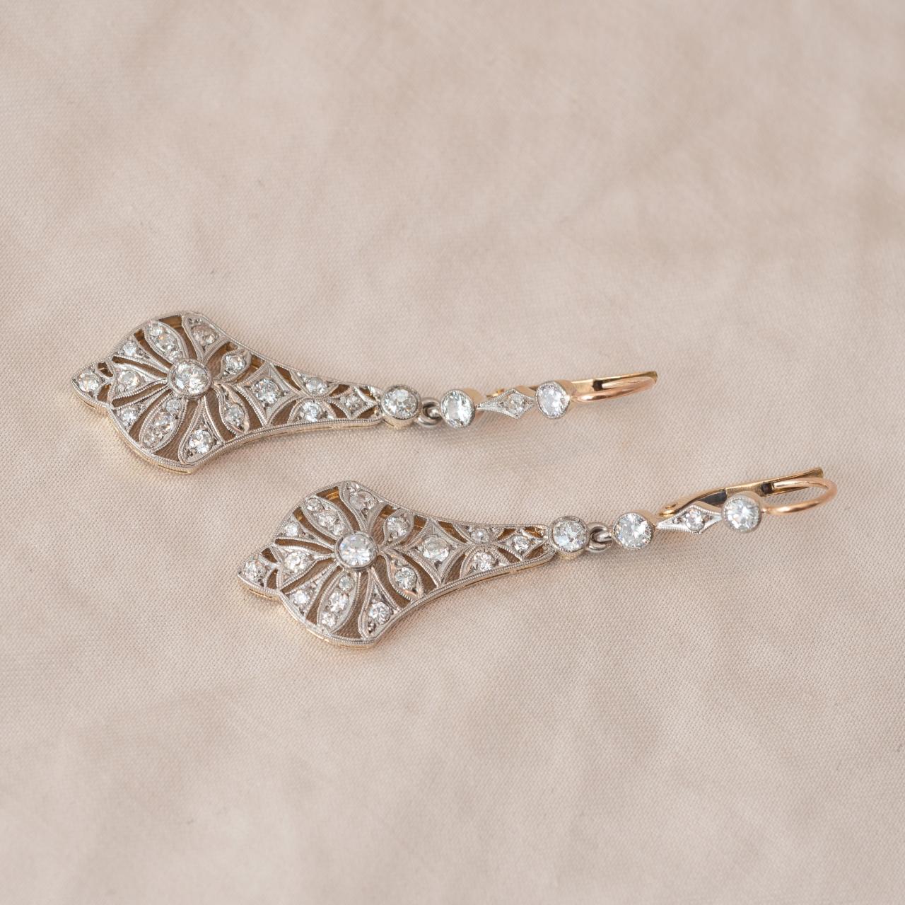 Platinum 18ct gold and diamond Art Deco Drop earrings