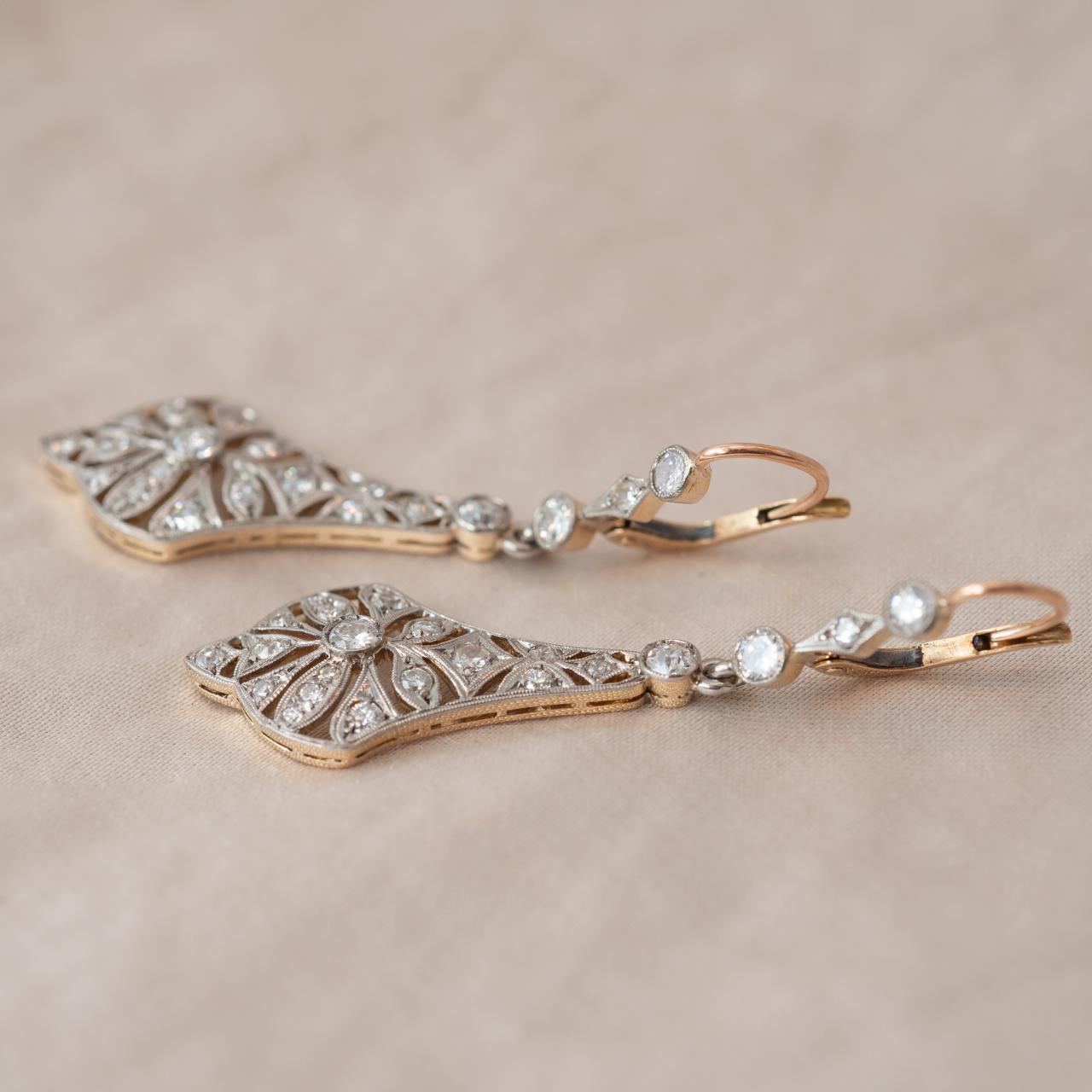Platinum 18ct gold and diamond Art Deco Drop earrings