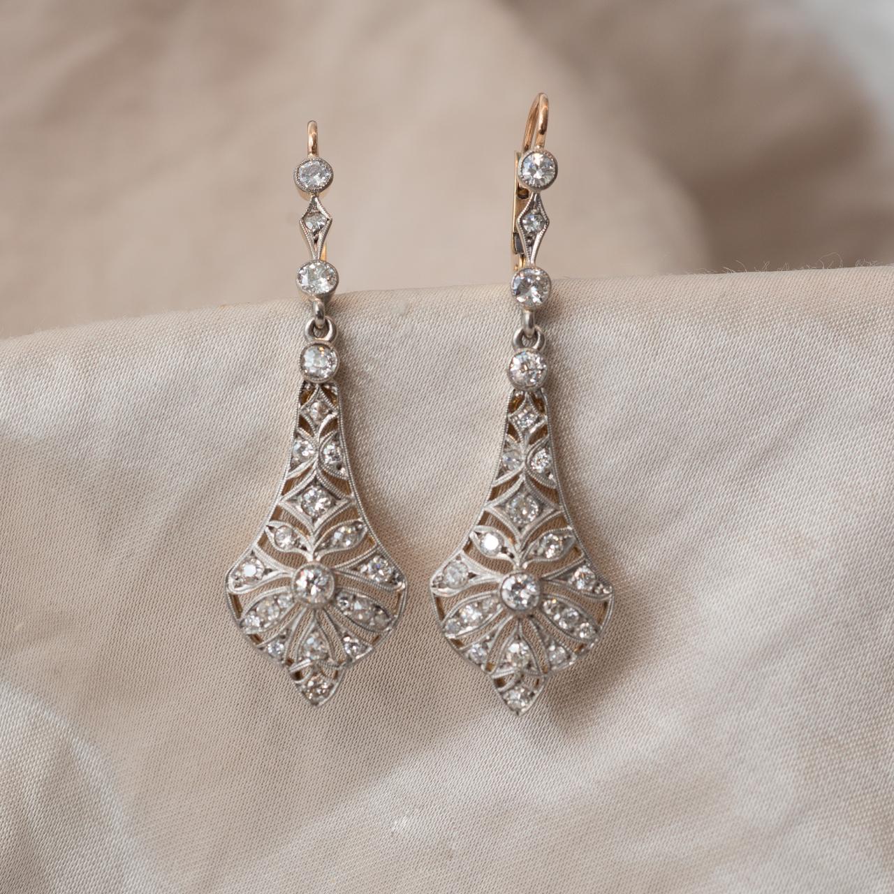 Platinum 18ct gold and diamond Art Deco Drop earrings