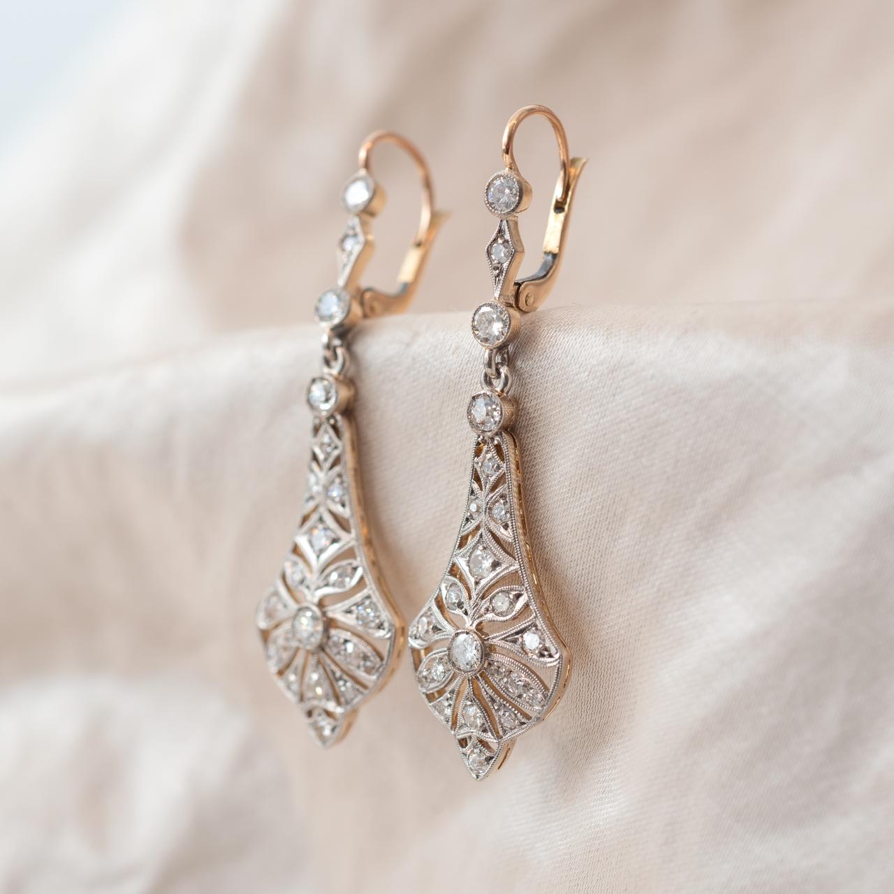 Platinum 18ct gold and diamond Art Deco Drop earrings