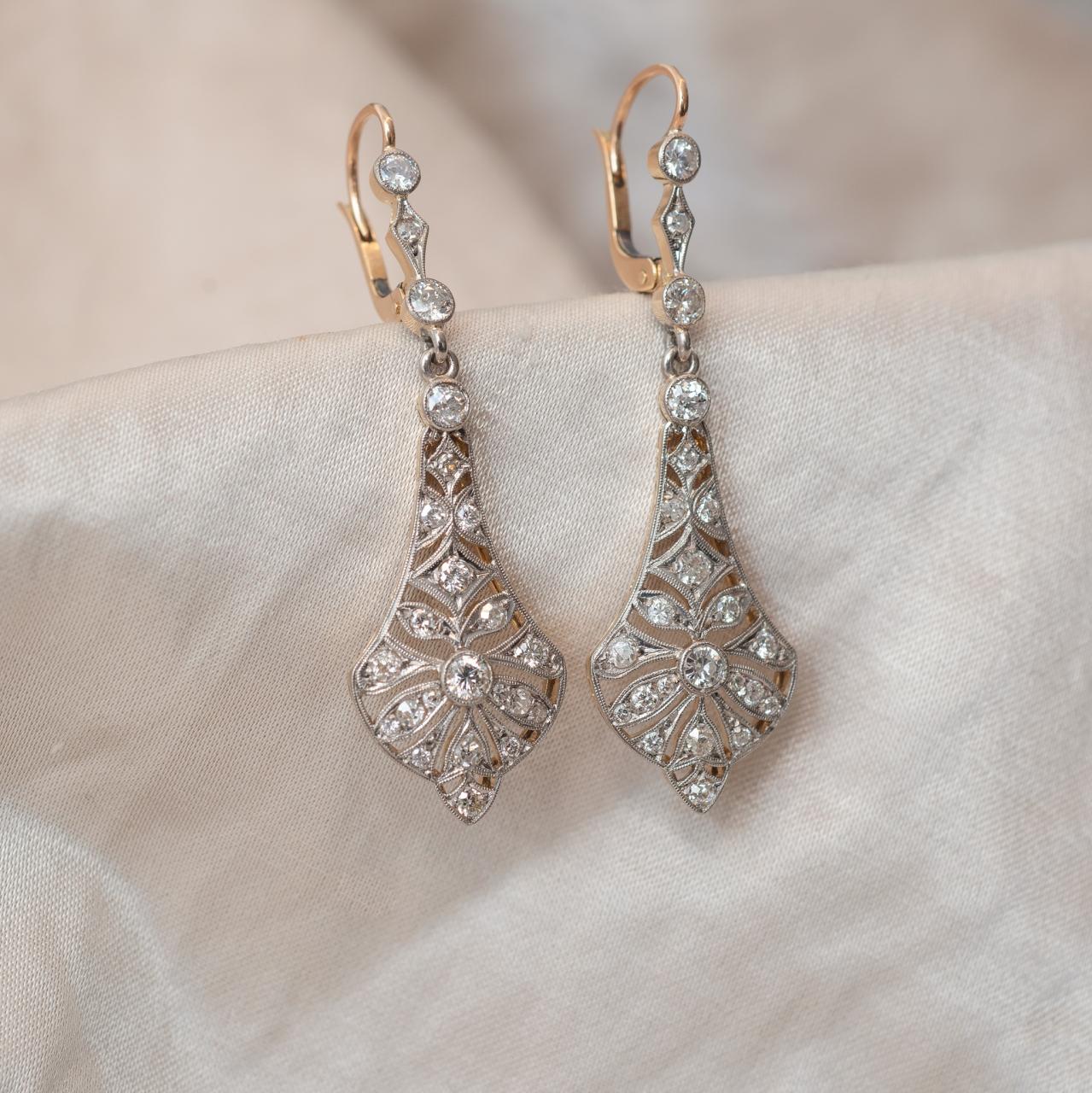Platinum 18ct gold and diamond Art Deco Drop earrings