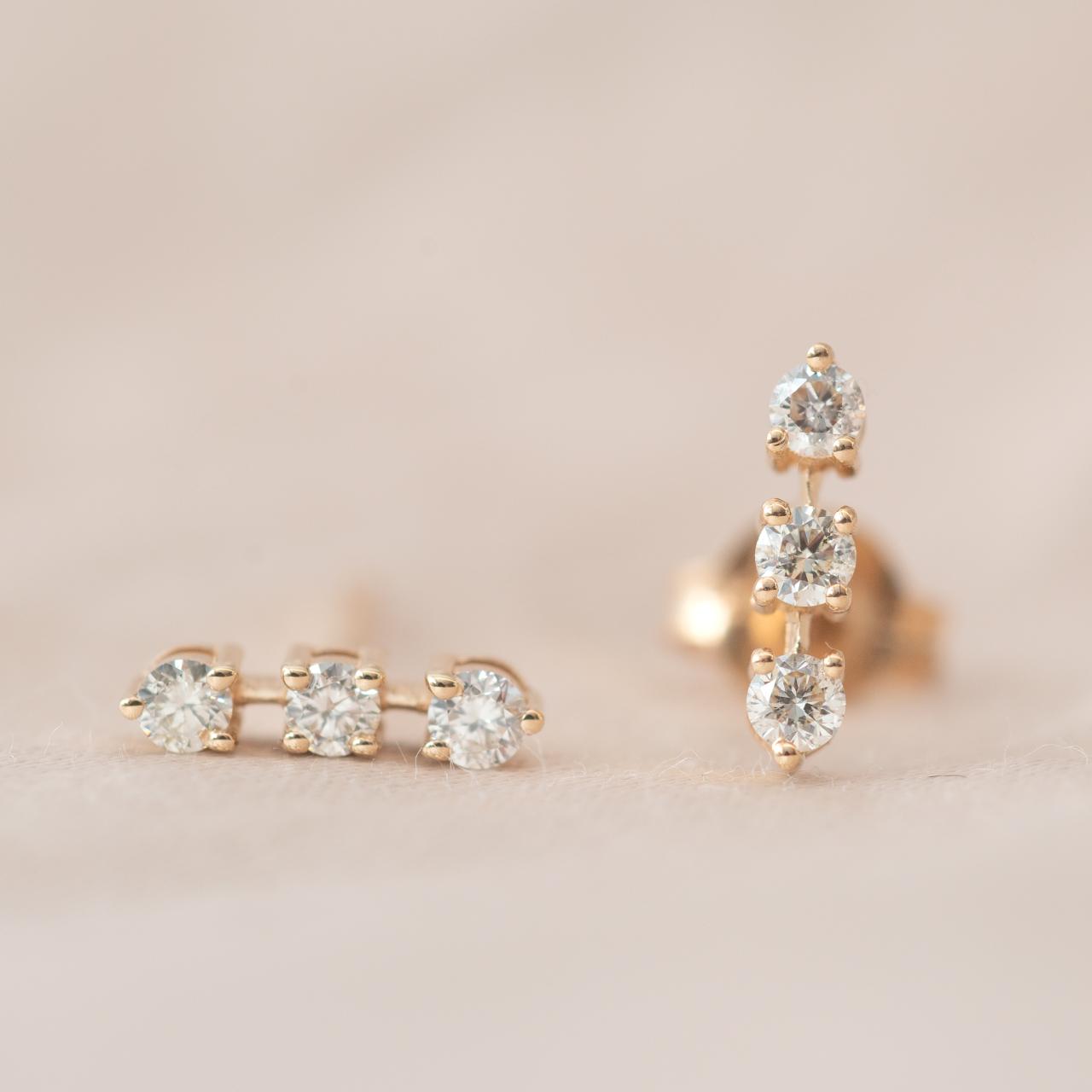 LD Mini Trio Stud Earring, yellow gold