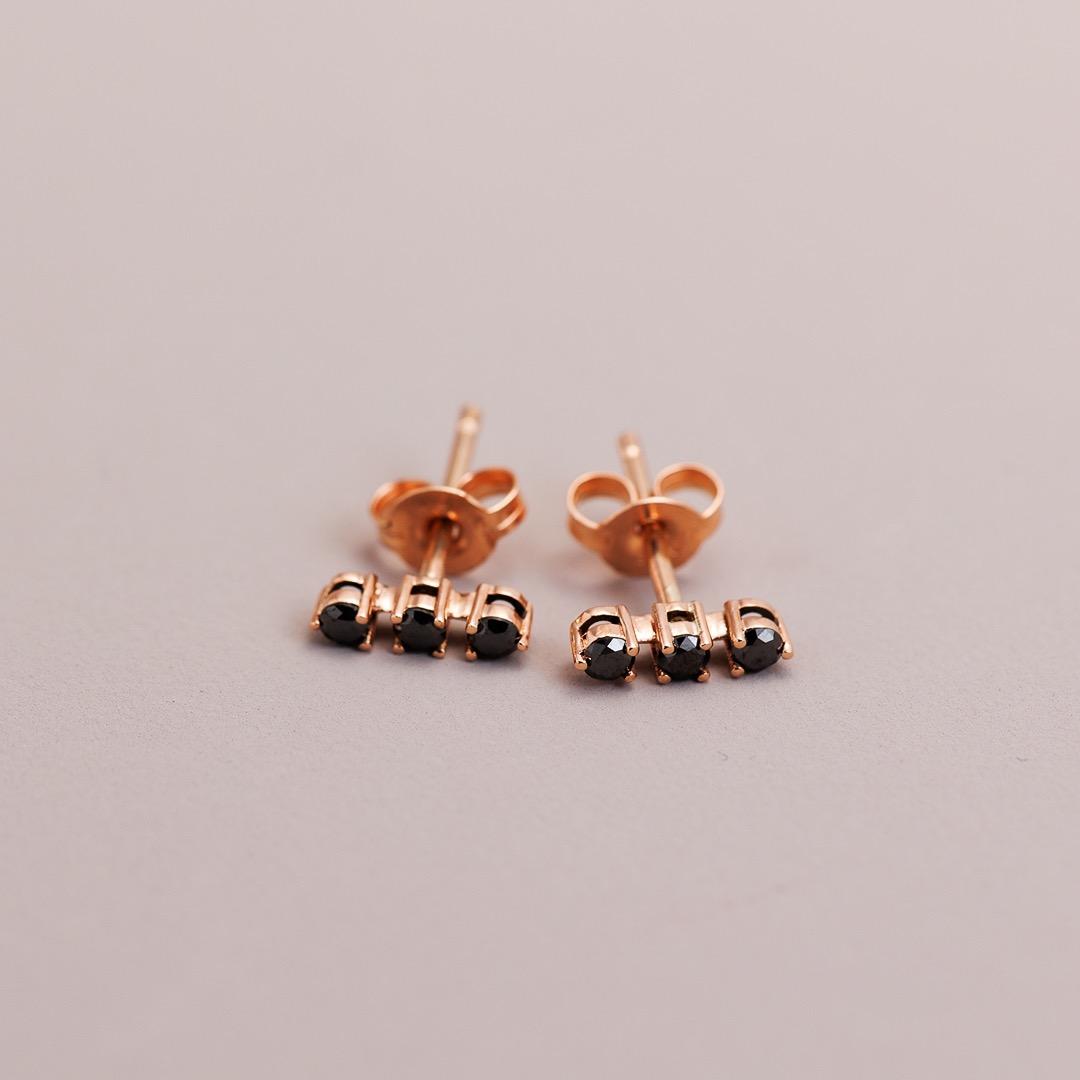 LD Mini Trio Stud Earring, black diamond,rose gold
