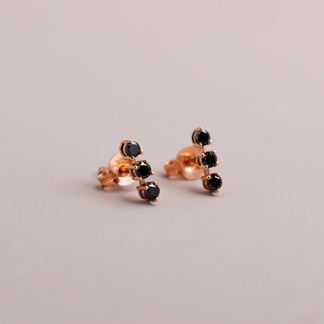 LD Mini Trio Stud Earring, black diamond,rose gold