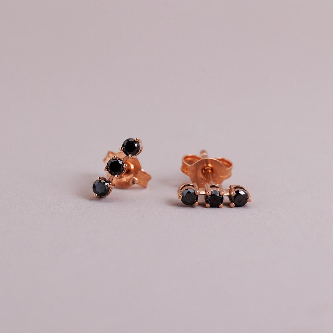 LD Mini Trio Stud Earring, black diamond,rose gold