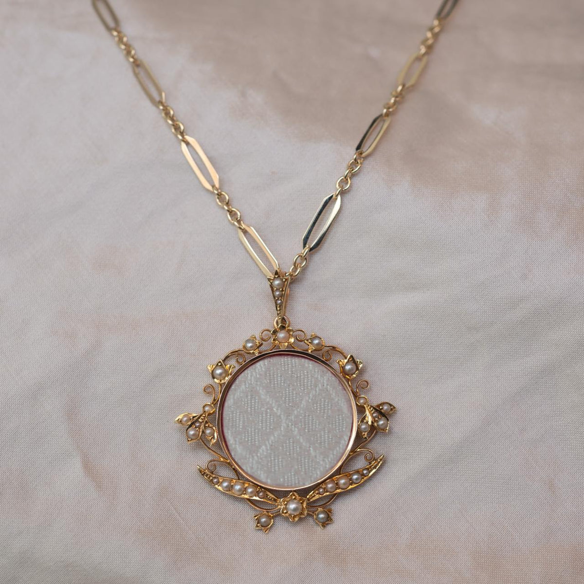 Antique open photo locket high carat gold and seed pesrls