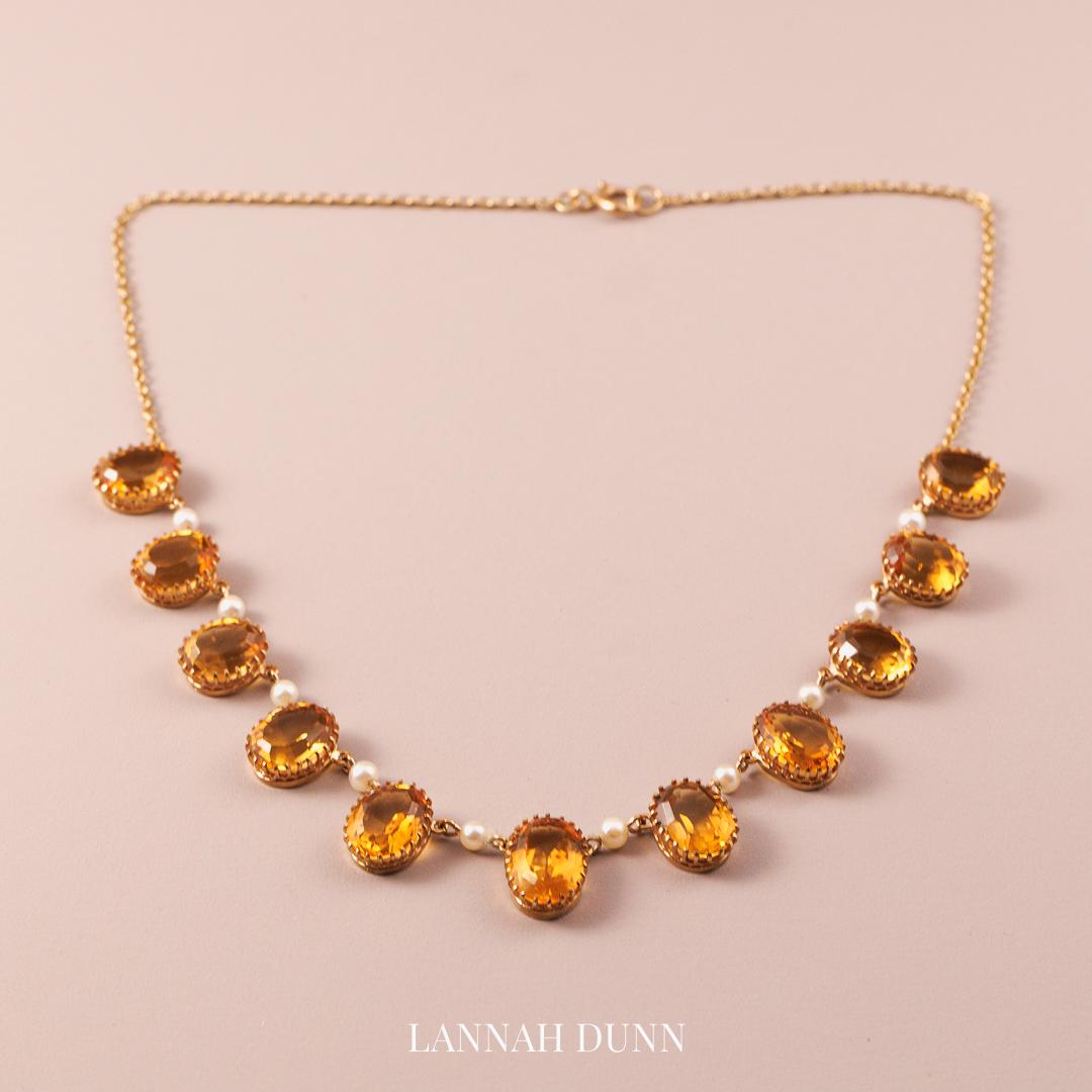 Antique Citrine and pearl collier English