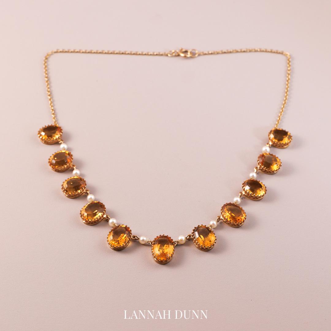 Antique Citrine and pearl collier English