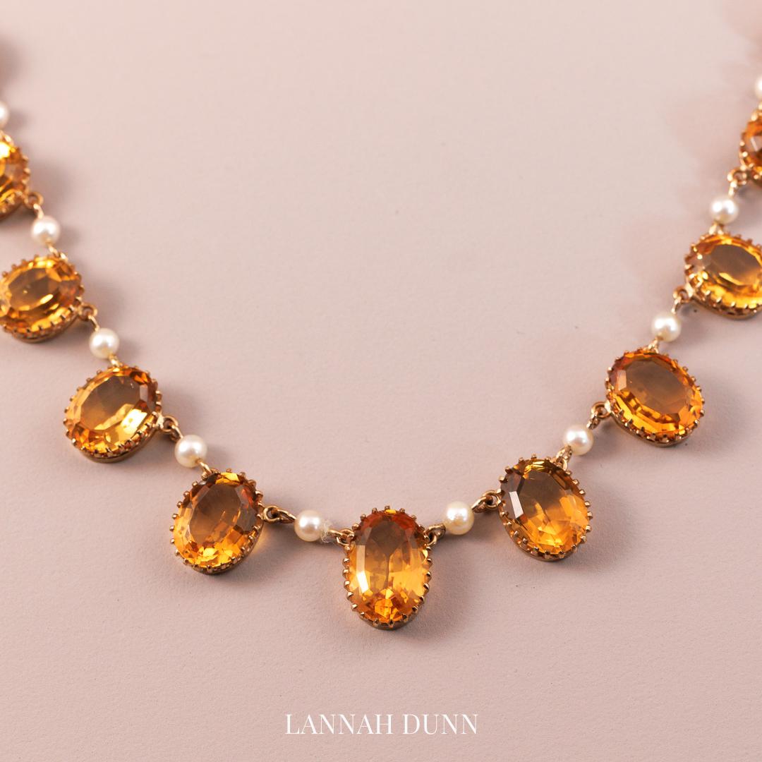 Antique Citrine and pearl collier English