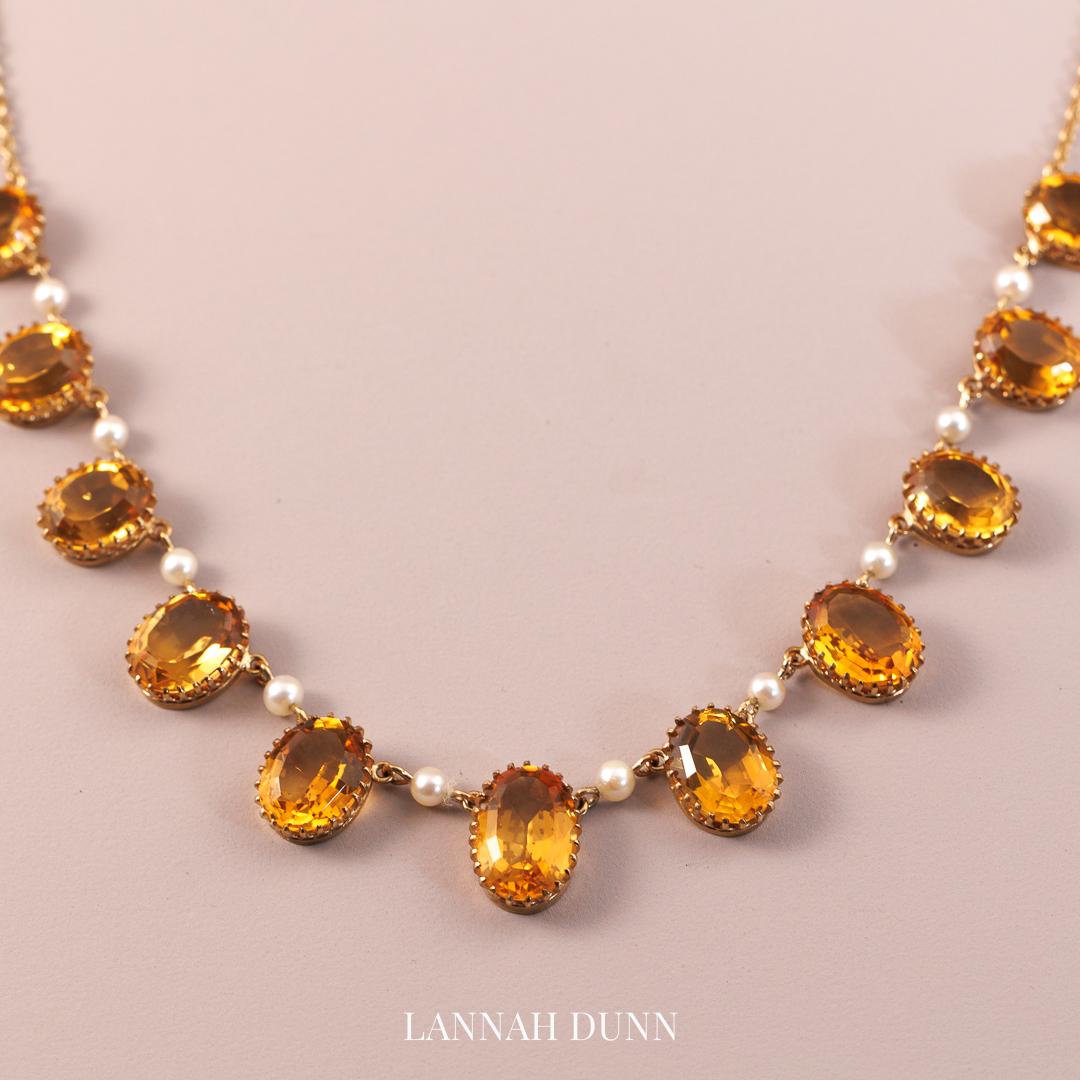 Antique Citrine and pearl collier English