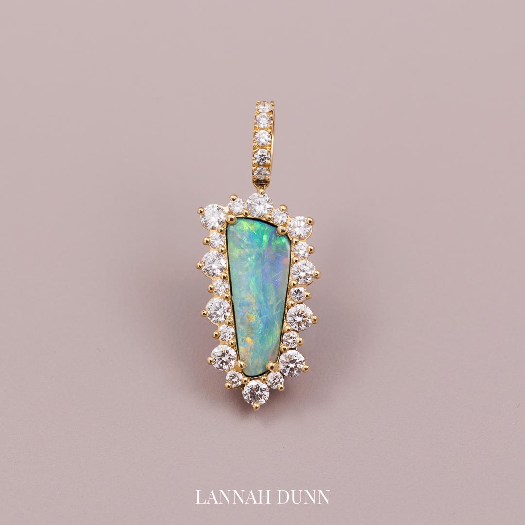 Australian Boulder Opal Natural Argyle Diamond Pendant