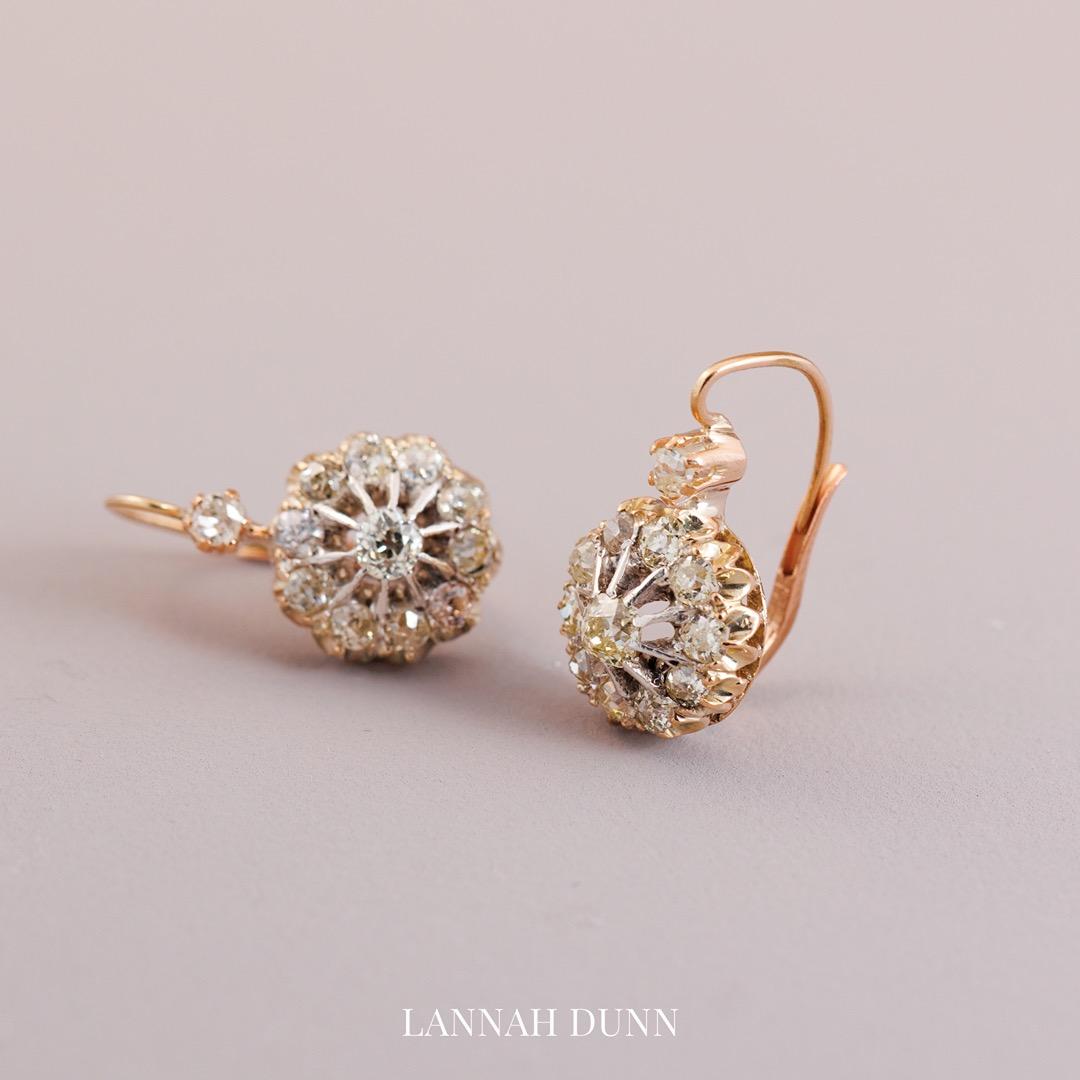 Diamond cluster drop earrings