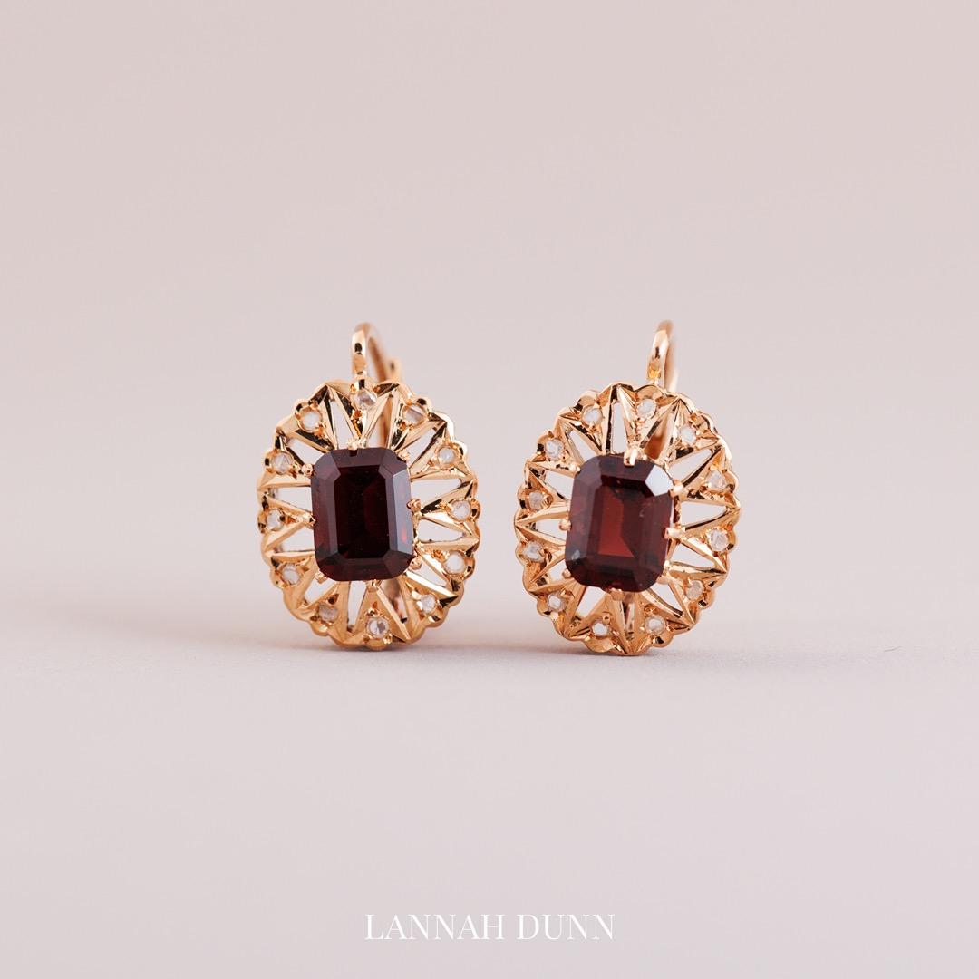 Garnet & Diamond cluster earrings