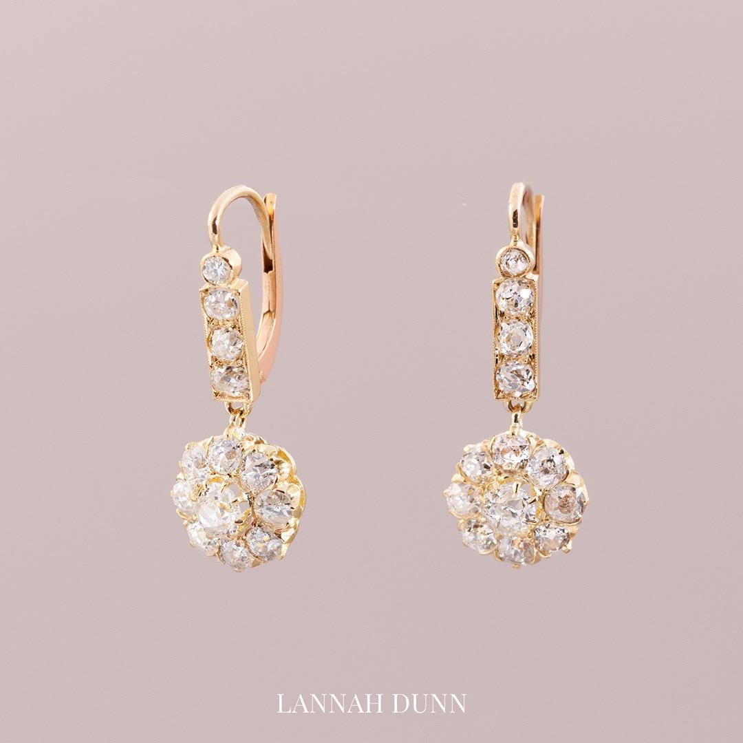 Diamond cluster drop earrings