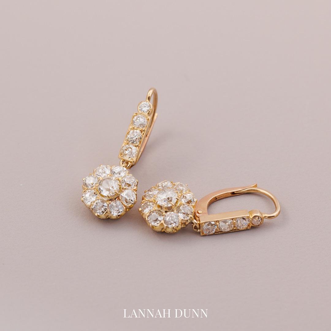 Diamond cluster drop earrings