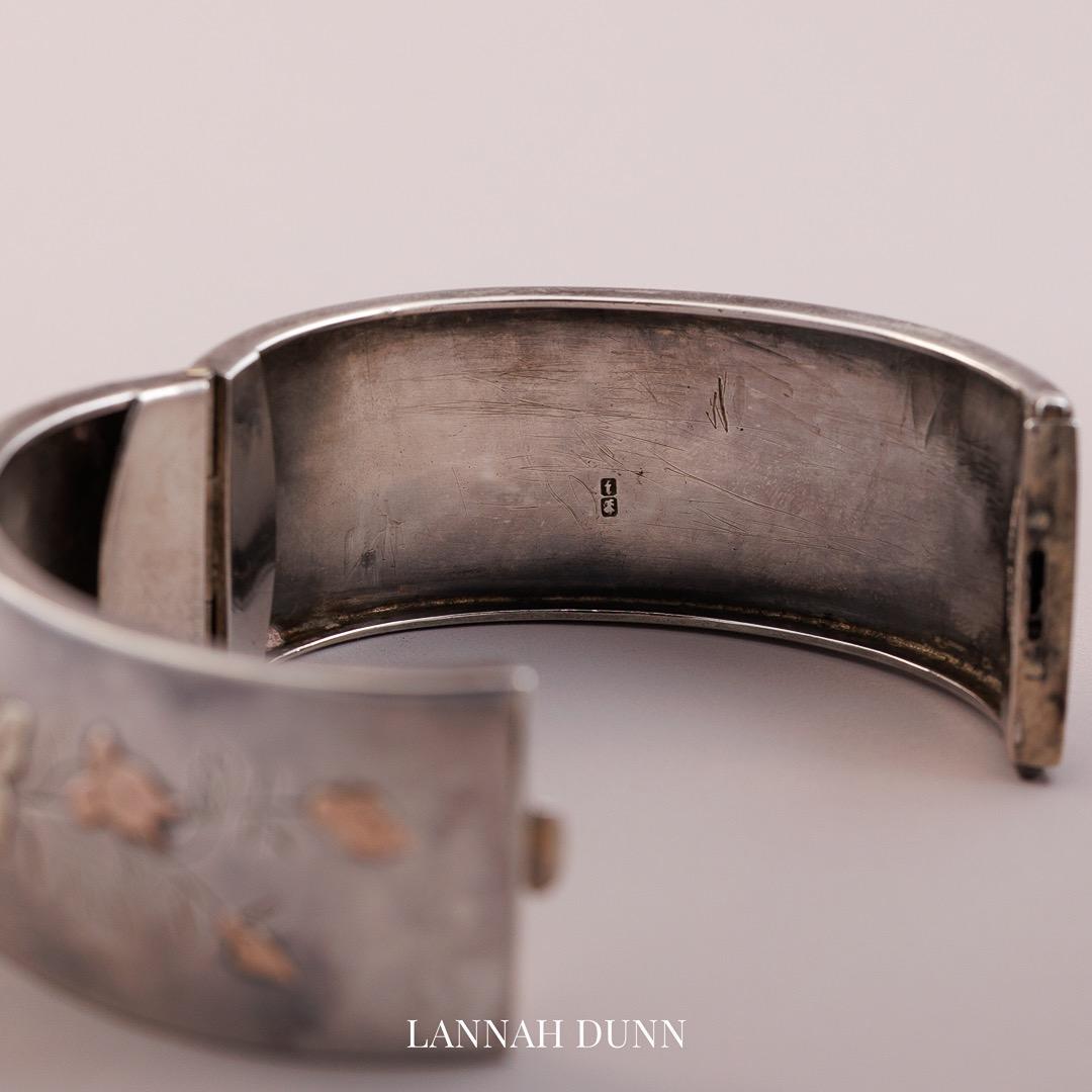 Antique silver hinge bangle with gold