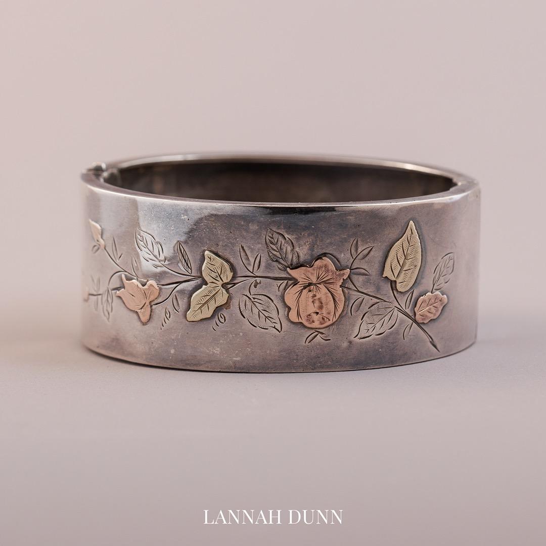 Antique silver hinge bangle with gold