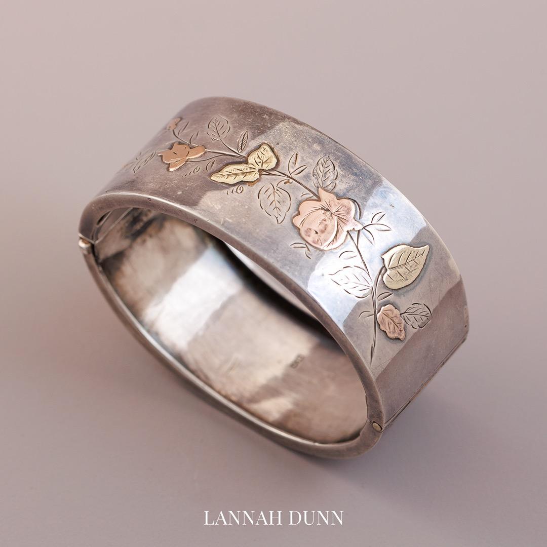 Antique silver hinge bangle with gold