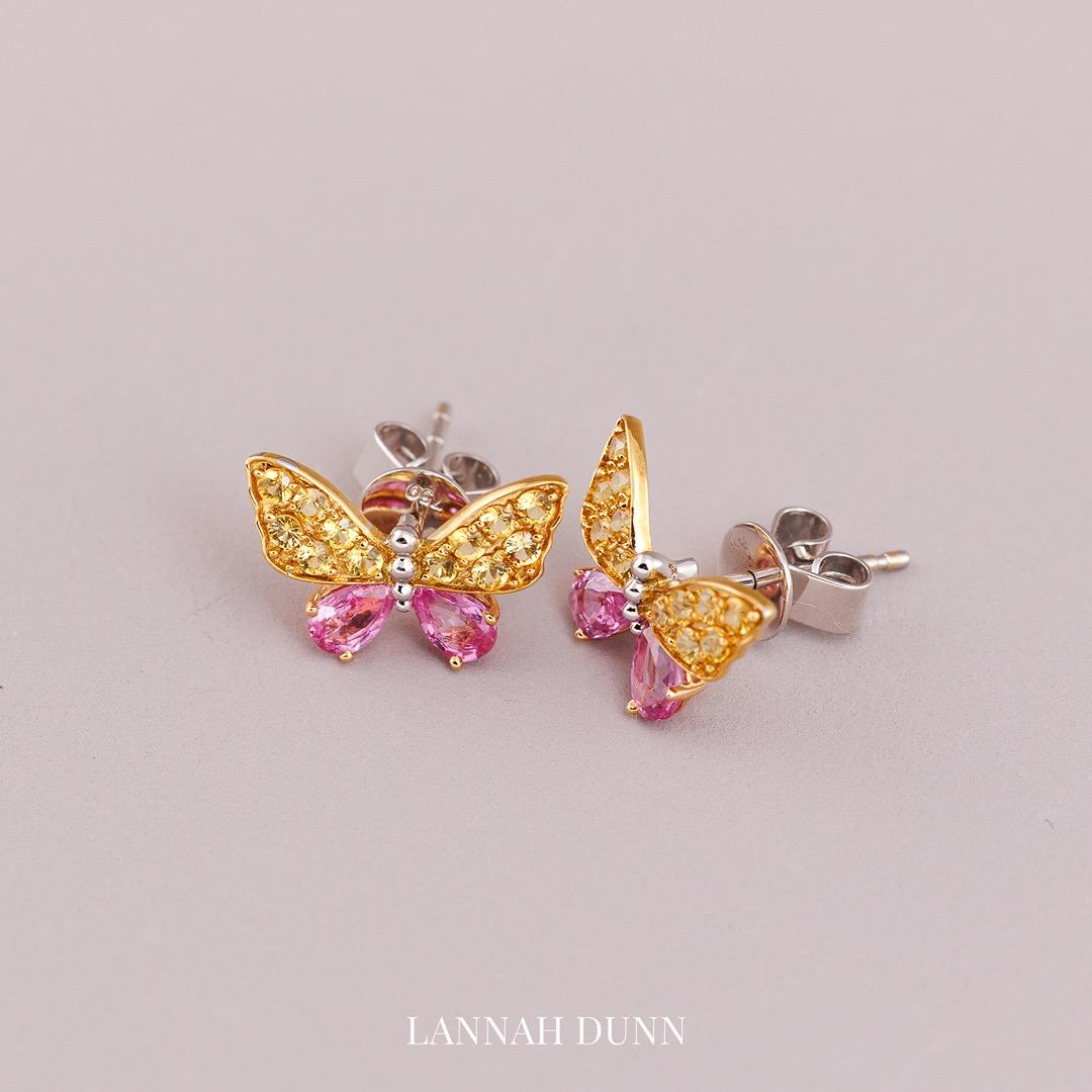 Pink yellow sapphire coloured stone butterfly stud earrings lannah dunn brisbane