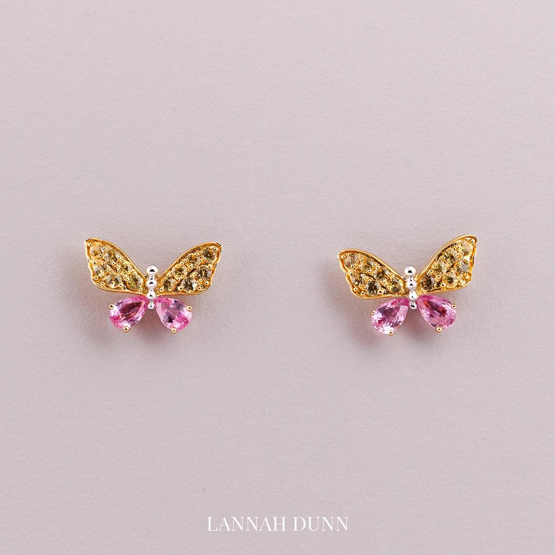 Pink yellow sapphire coloured stone butterfly stud earrings lannah dunn brisbane