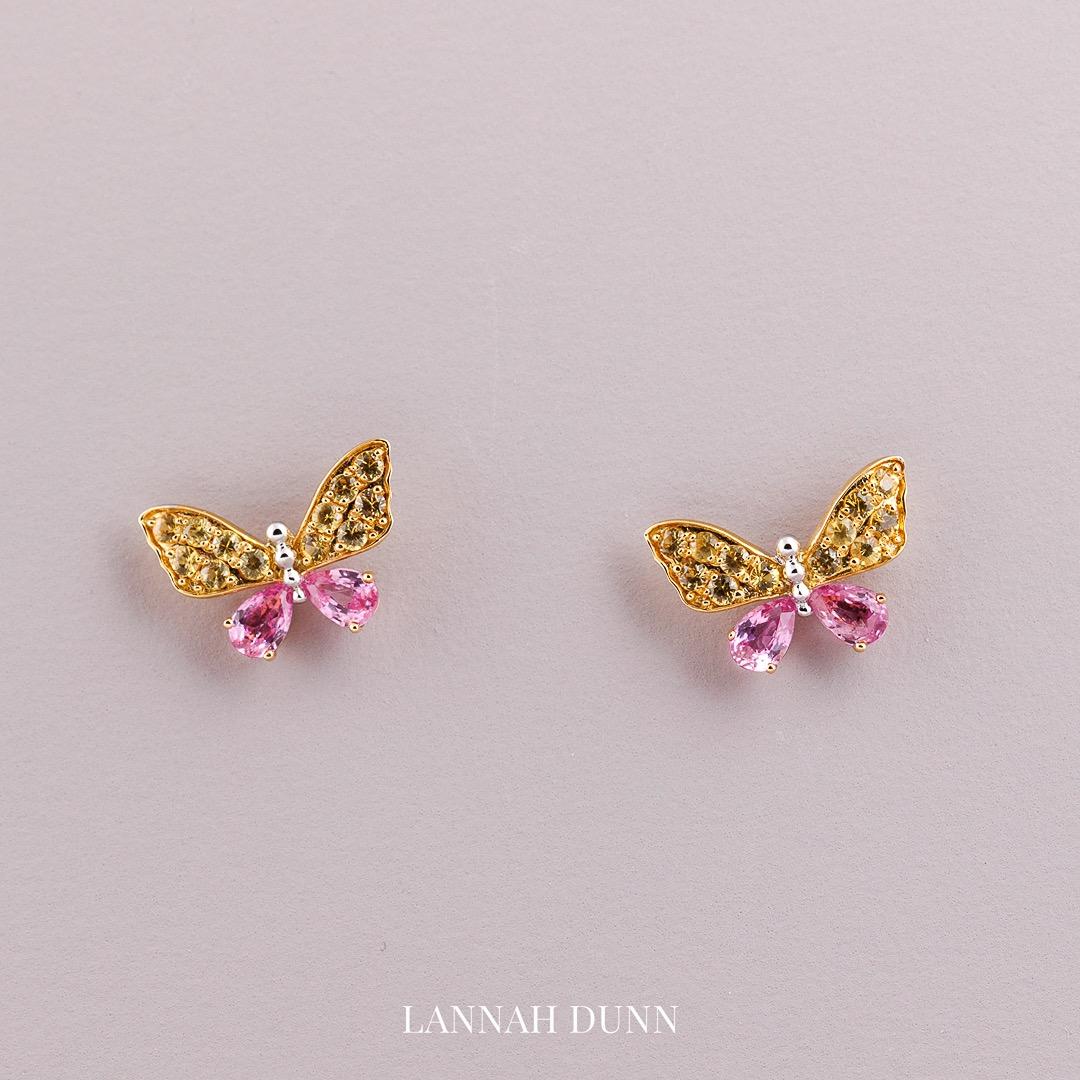 Pink yellow sapphire coloured stone butterfly stud earrings lannah dunn brisbane
