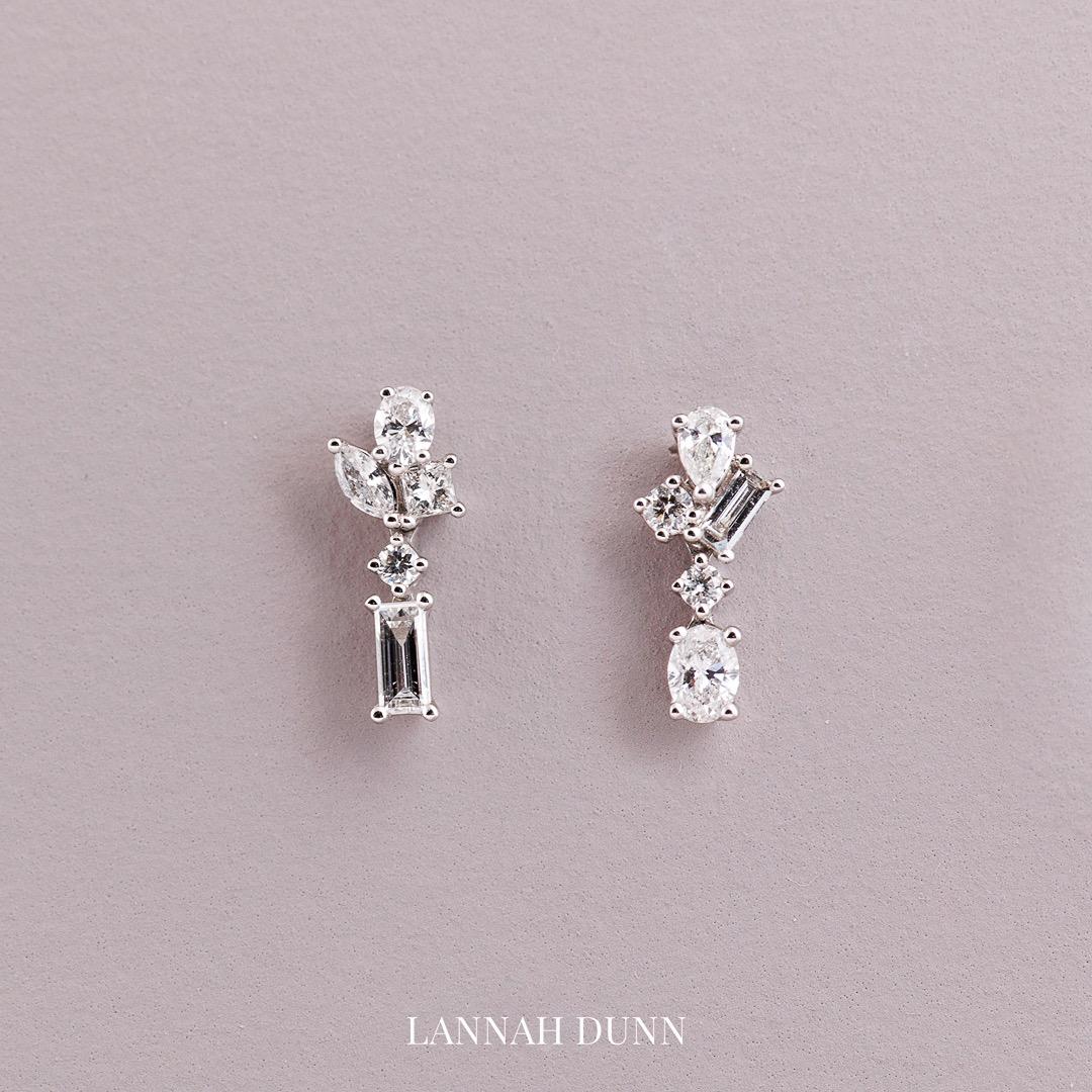 White gold dainty quirk drop stud earrings