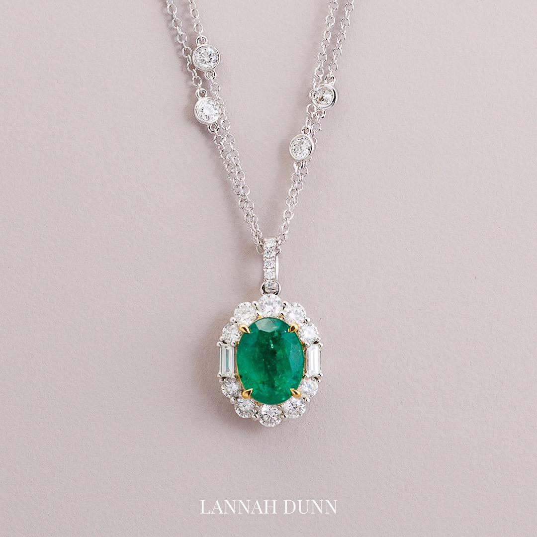 Large oval emerald & diamond pendant