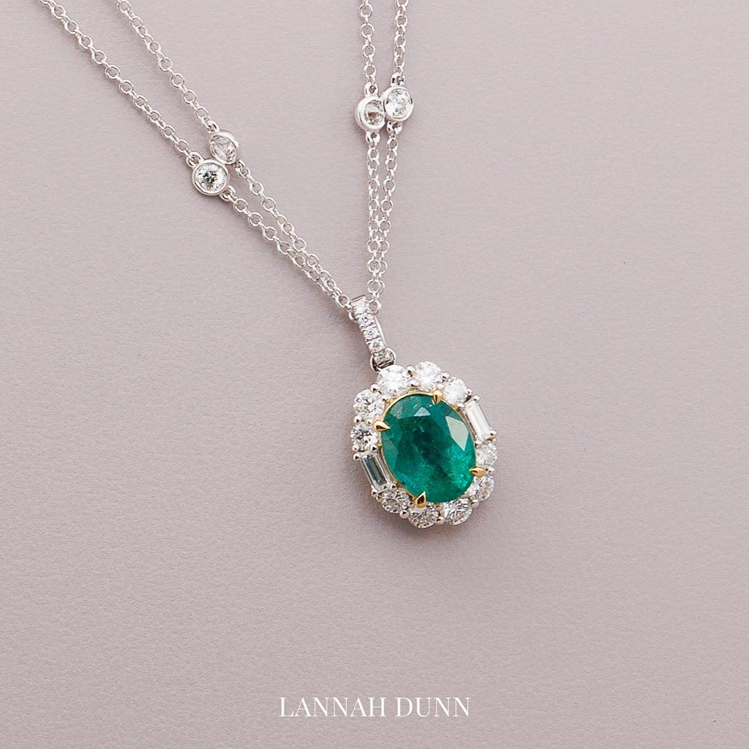 Large oval emerald & diamond pendant