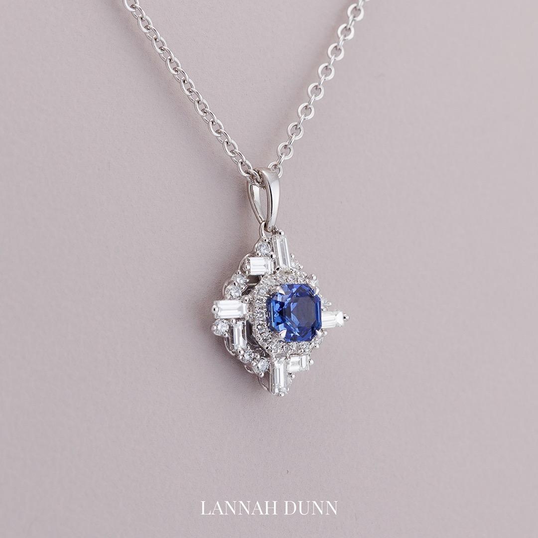 Geometric natural diamond and sapphire cluster oendant