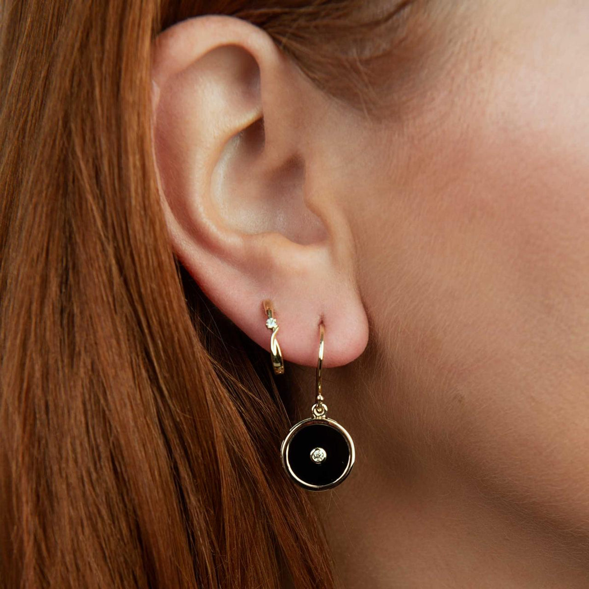 Classic onyx drop earrings, yellow gold