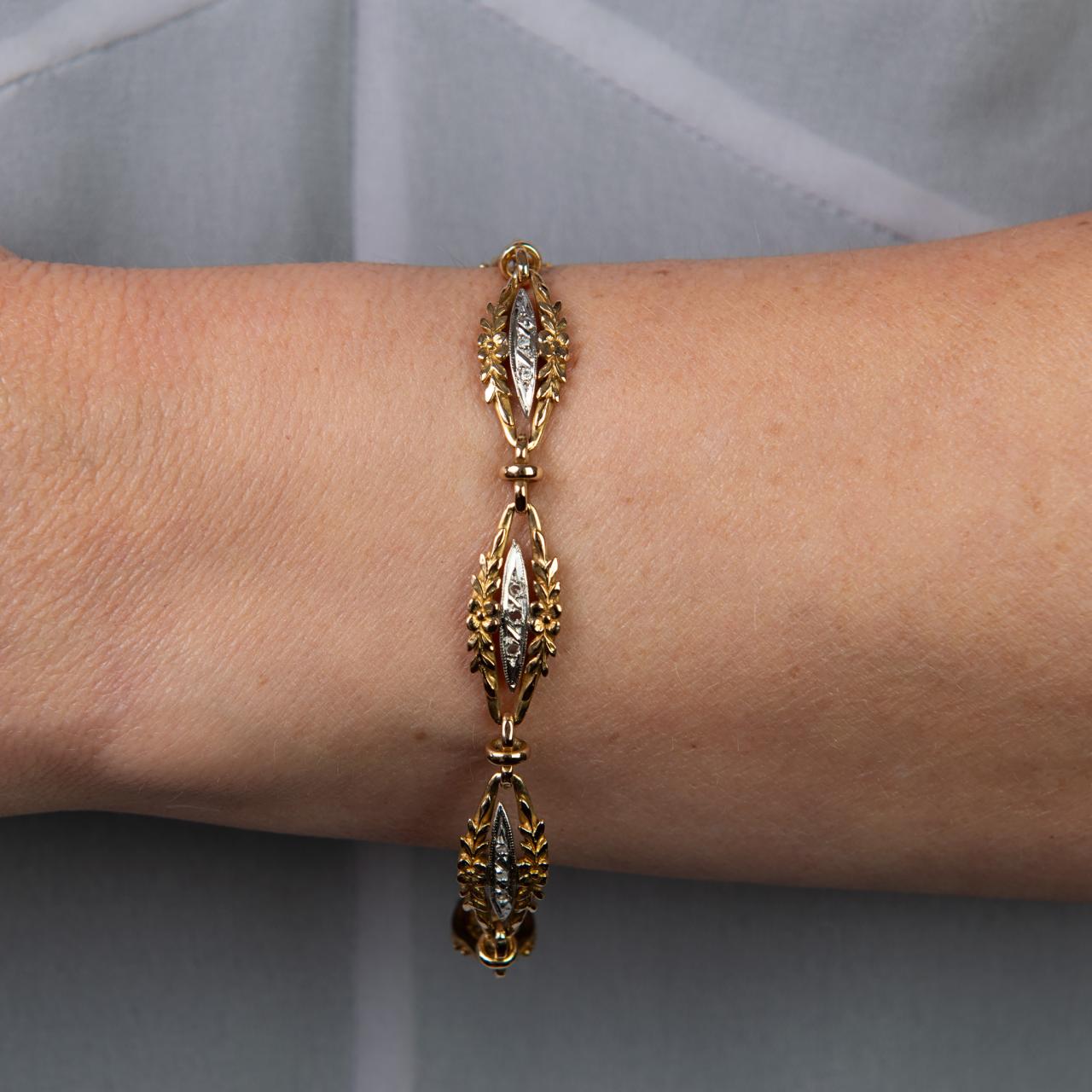 French platinum & diamond antique plaque bracelet