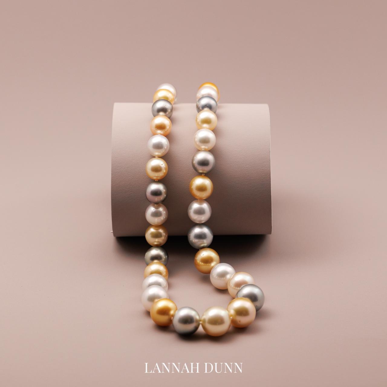 Lustrous soft tone South Sea and Tahitian necklace strand