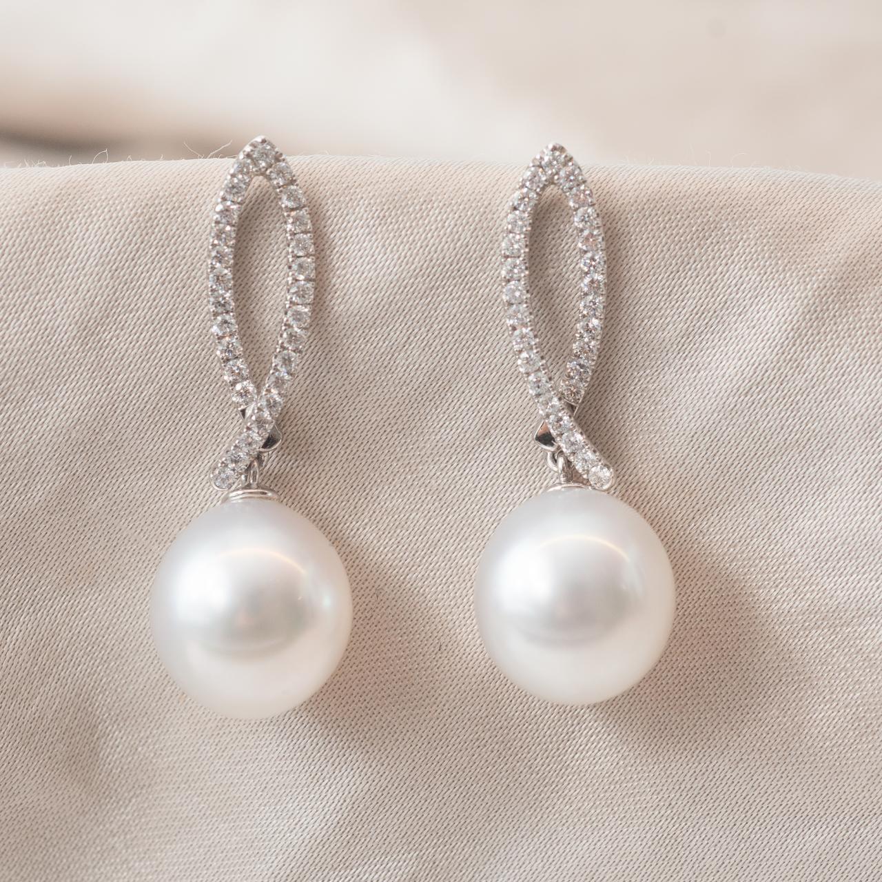 18ct white gold Diamond South Sea Pearl Drop Earrings