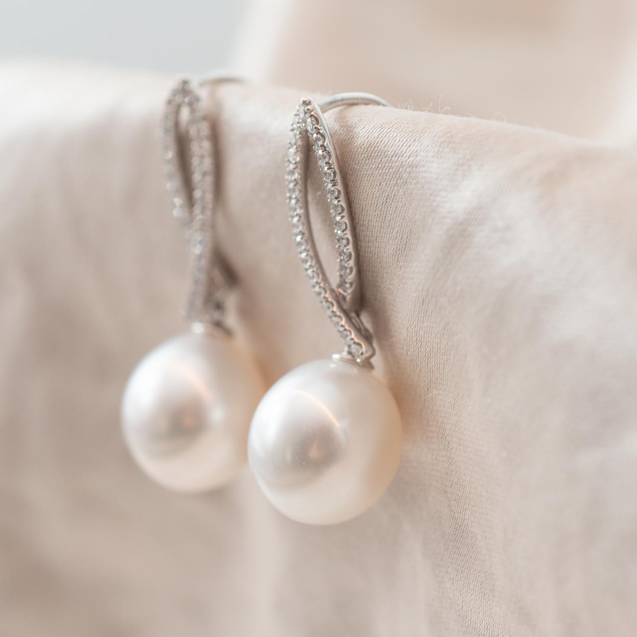 18ct white gold Diamond South Sea Pearl Drop Earrings