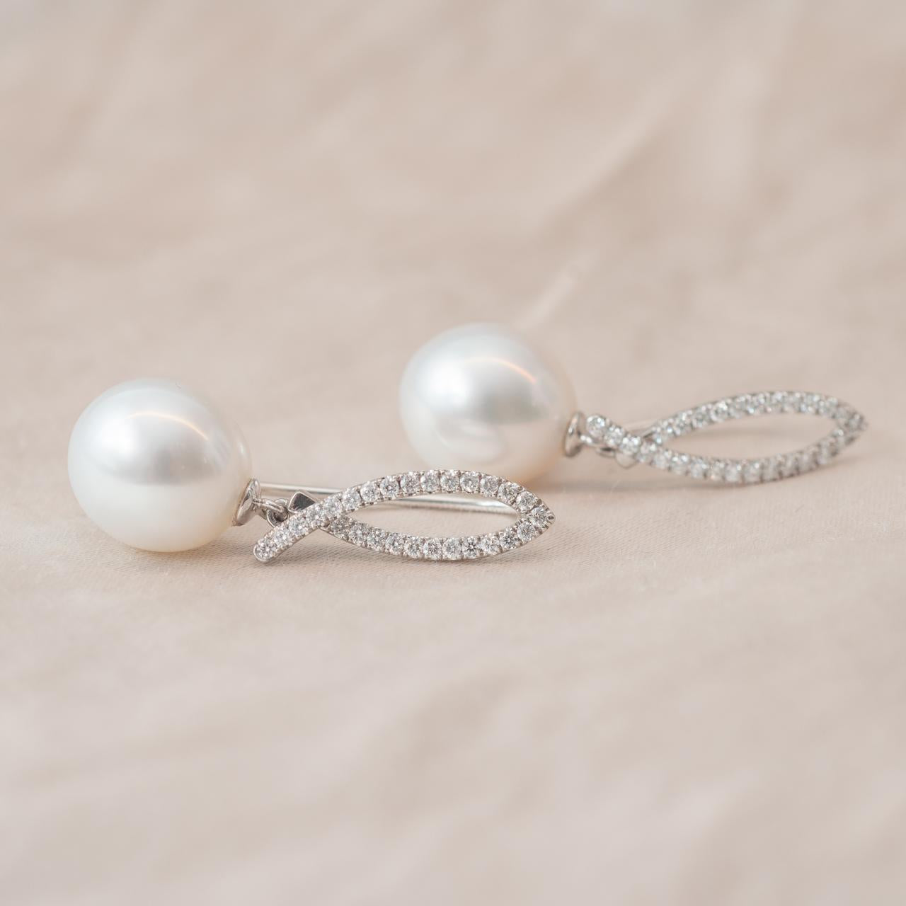 18ct white gold Diamond South Sea Pearl Drop Earrings