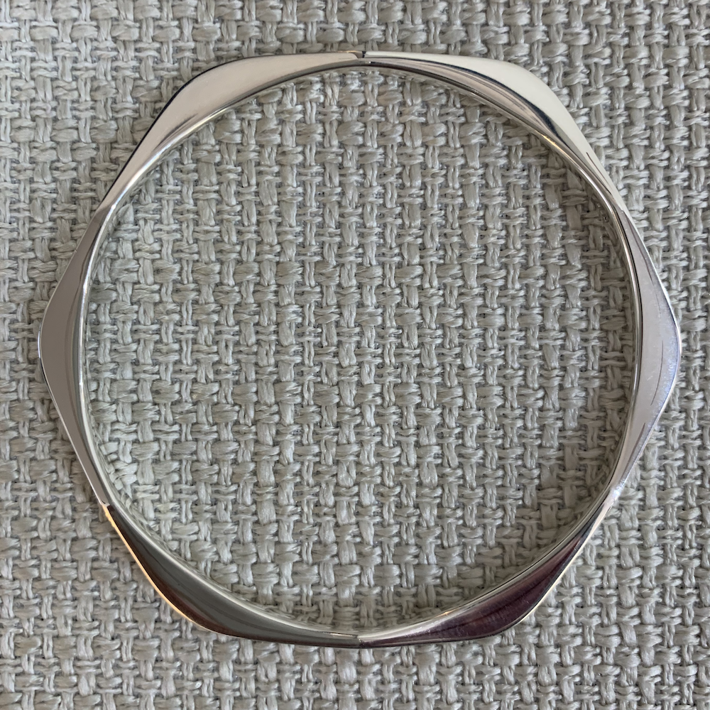Hexagonal 'edgy' sterling silver bangle in 63mm Internal diameter
