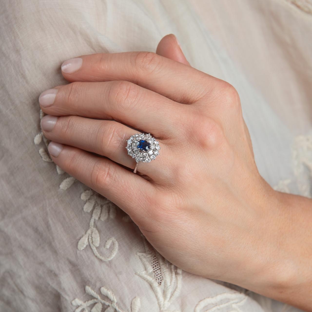 Vintage Diamond Sapphire Cluster Ring