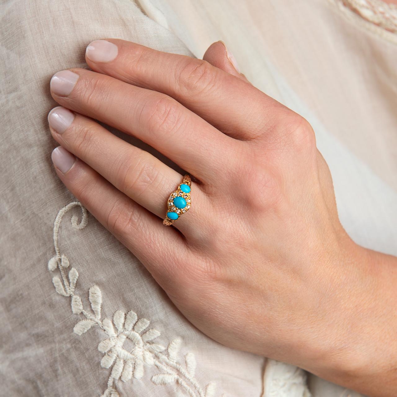 Antique Turquoise Old Cut Diamond Ring