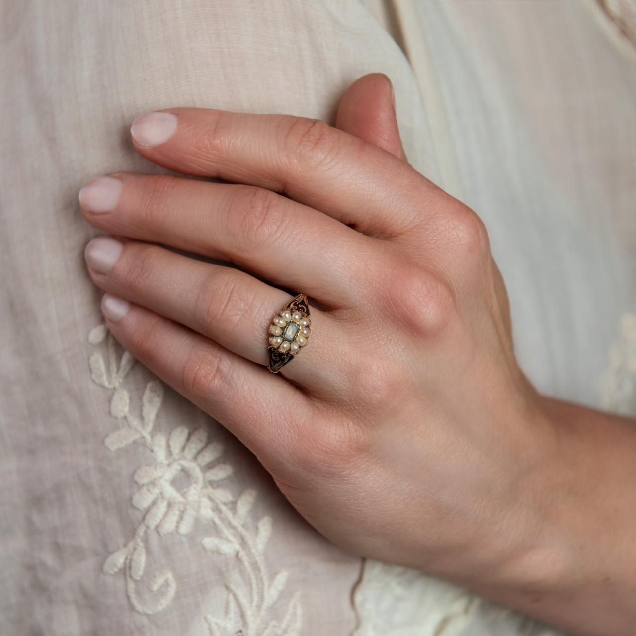Pearl & Enamel Georgian Memento Ring