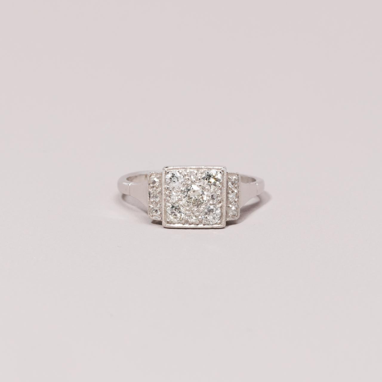 Platinum Fine Square Set Art-Deco Engagement Ring