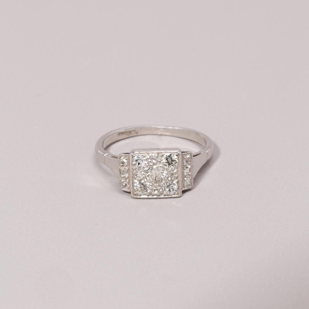 Platinum Fine Square Set Art-Deco Engagement Ring