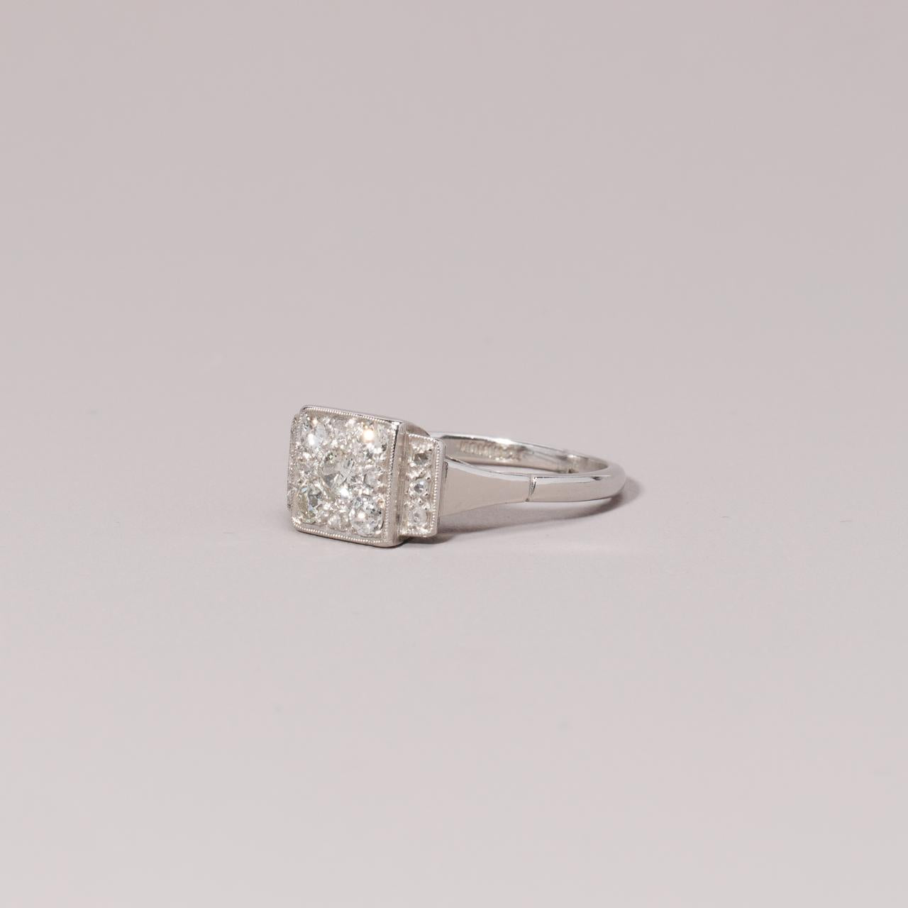 Platinum Fine Square Set Art-Deco Engagement Ring