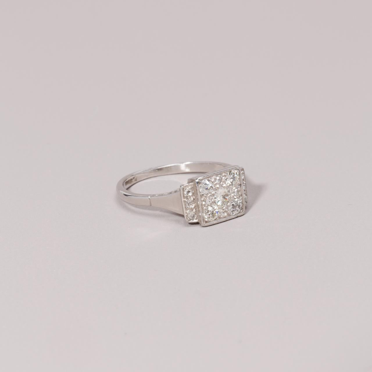 Platinum Fine Square Set Art-Deco Engagement Ring