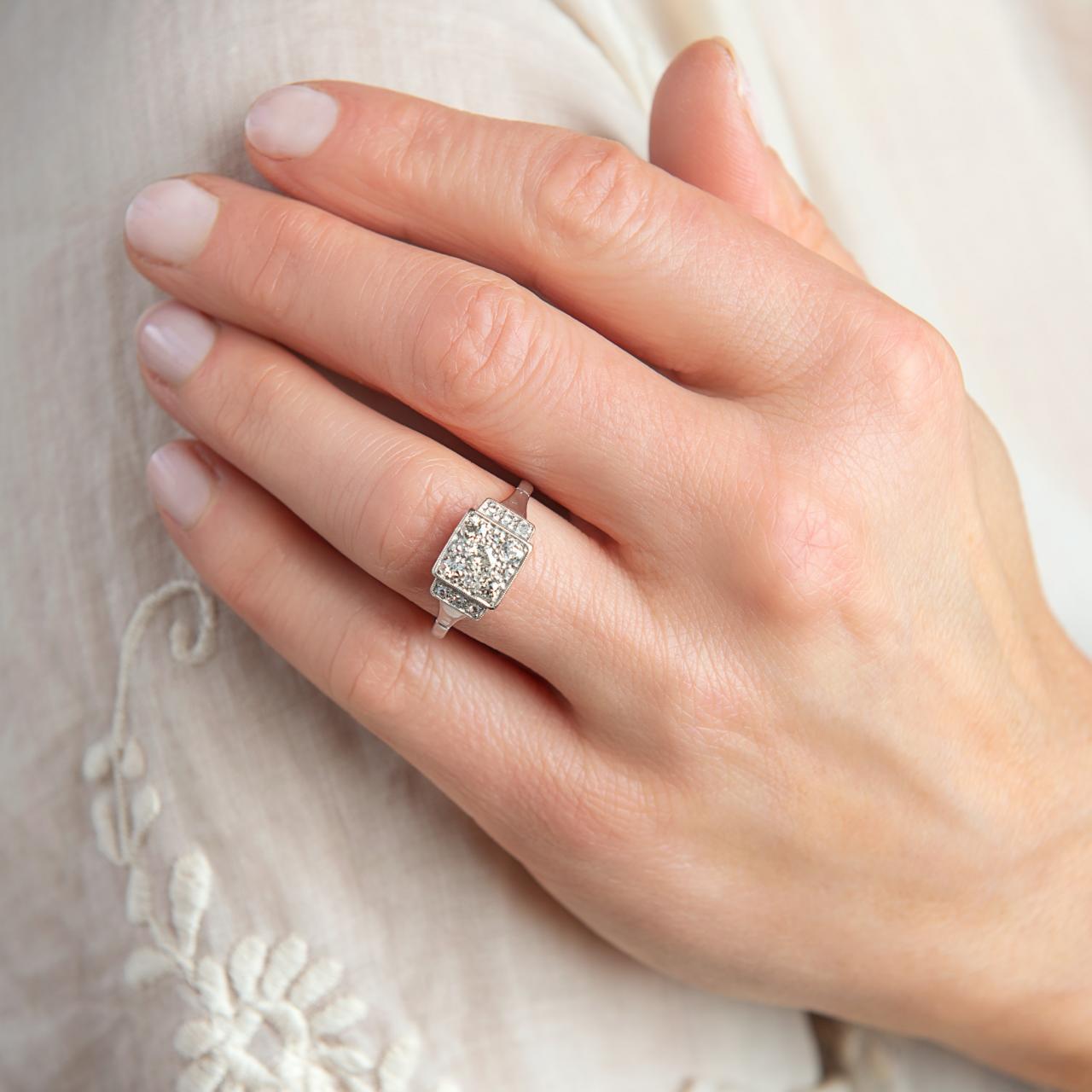 Platinum Fine Square Set Art-Deco Engagement Ring