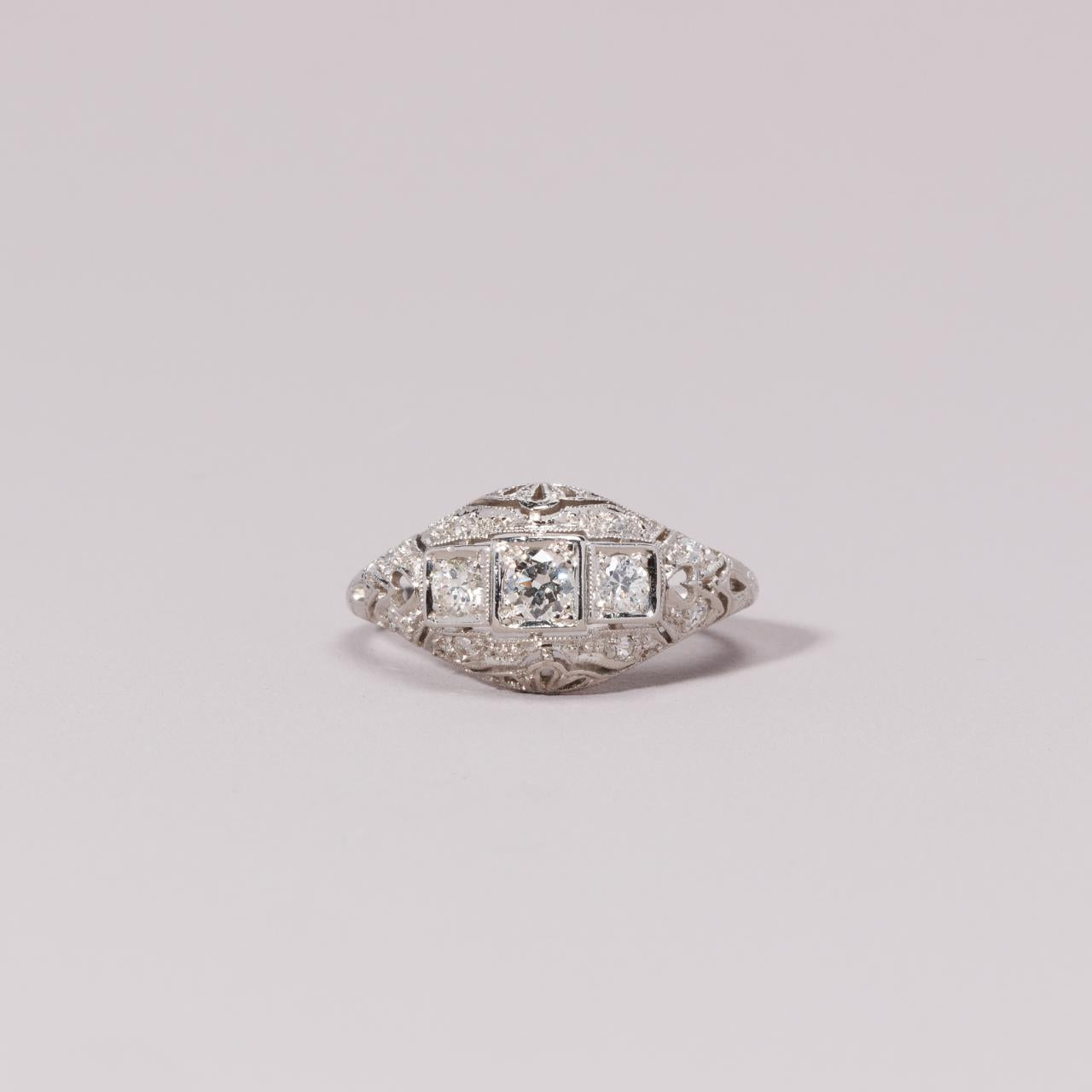 Platinum Art Deco Engagement dress ring