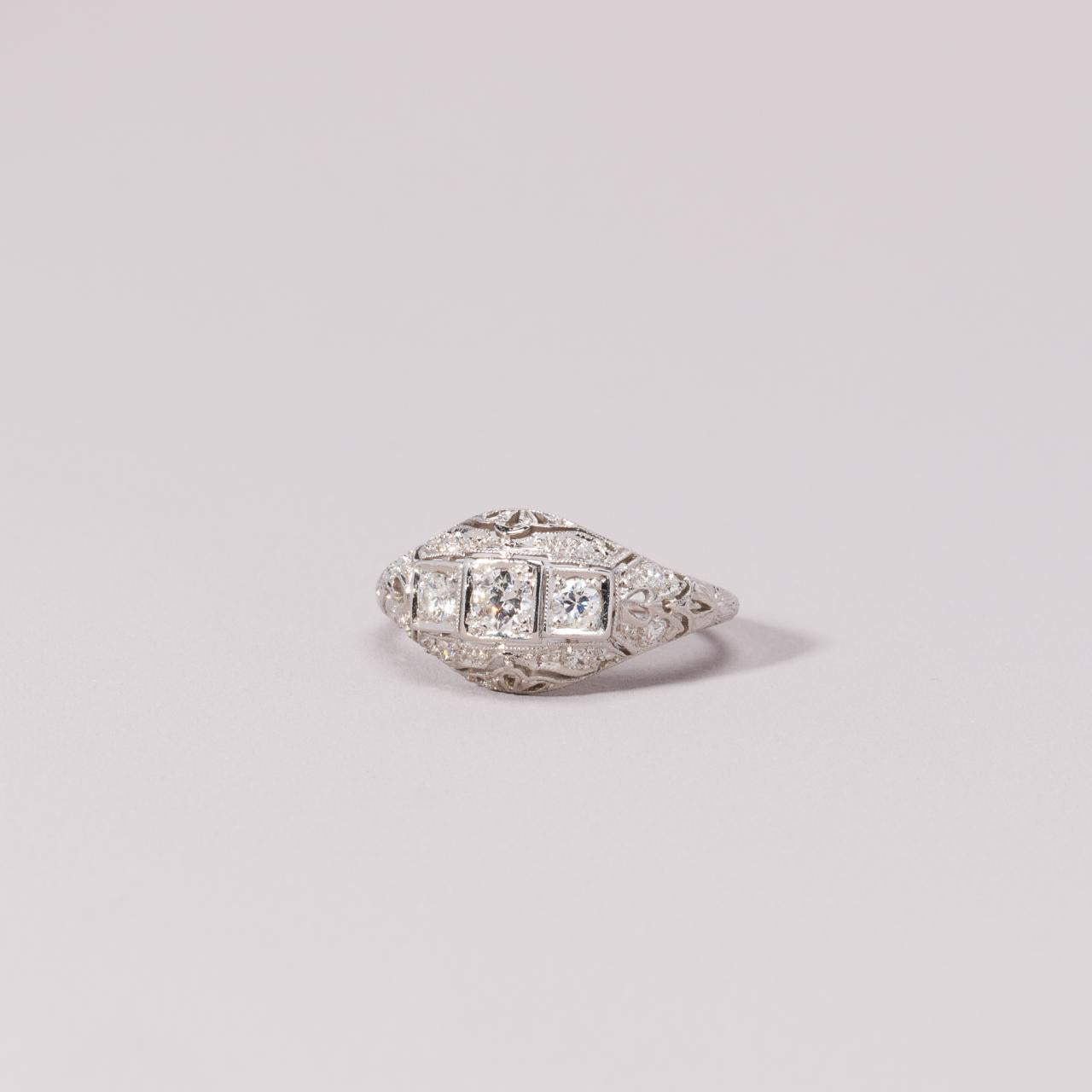 Platinum Art Deco Engagement dress ring