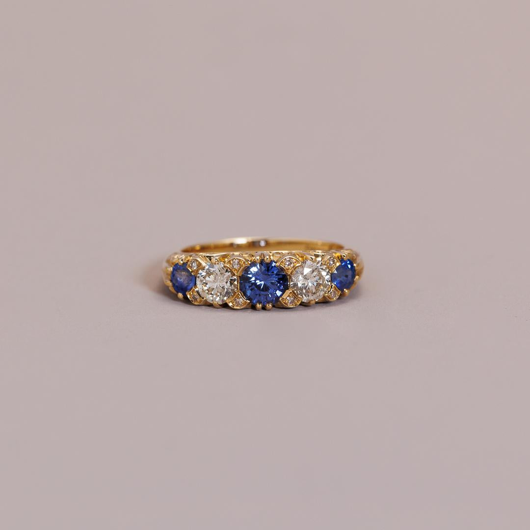 Vintage Revival Sapphire & Diamond five stone ring