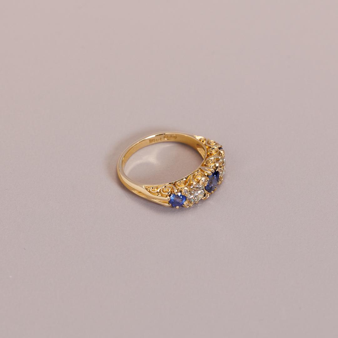 Vintage Revival Sapphire & Diamond five stone ring