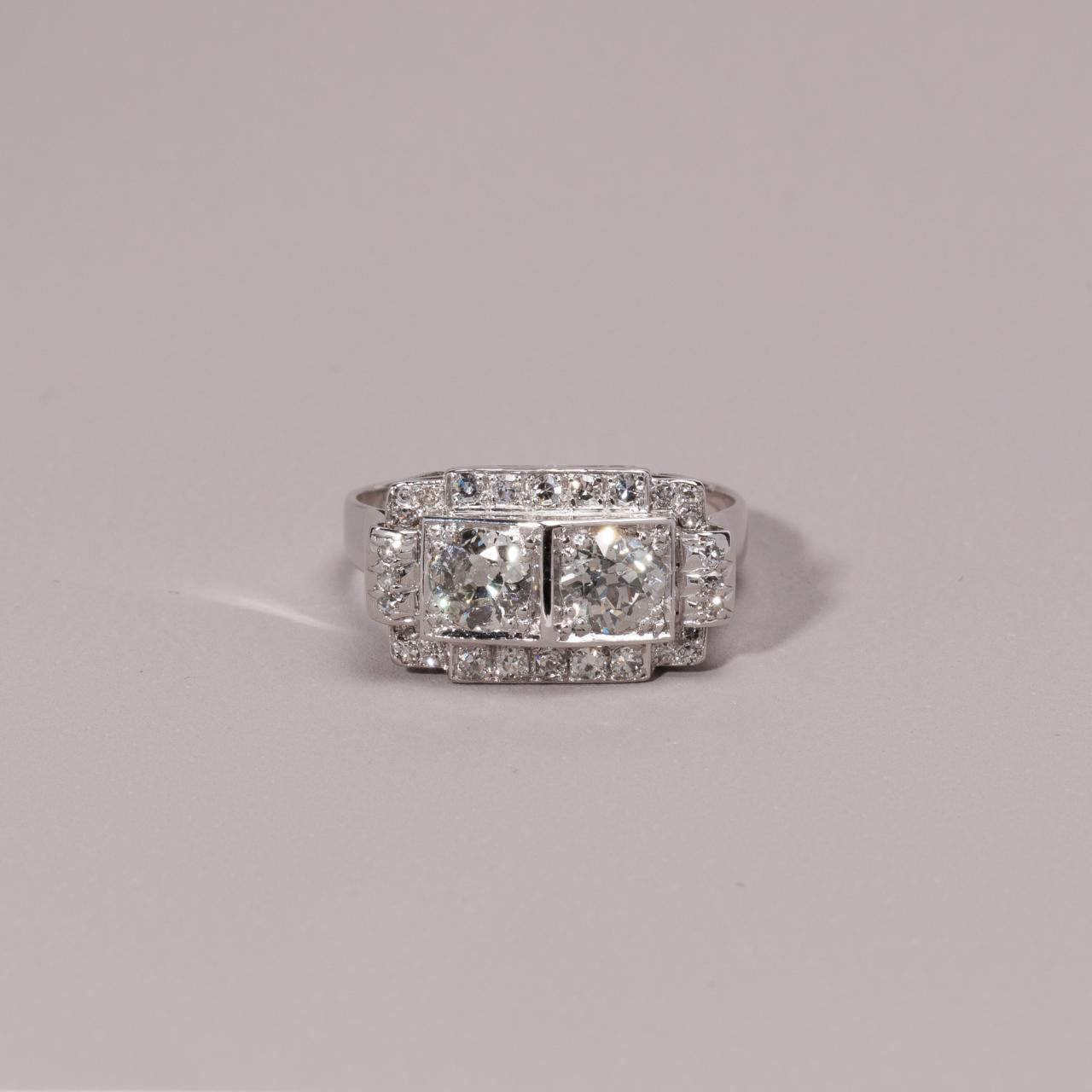 Platinum Art Deco French two-stone